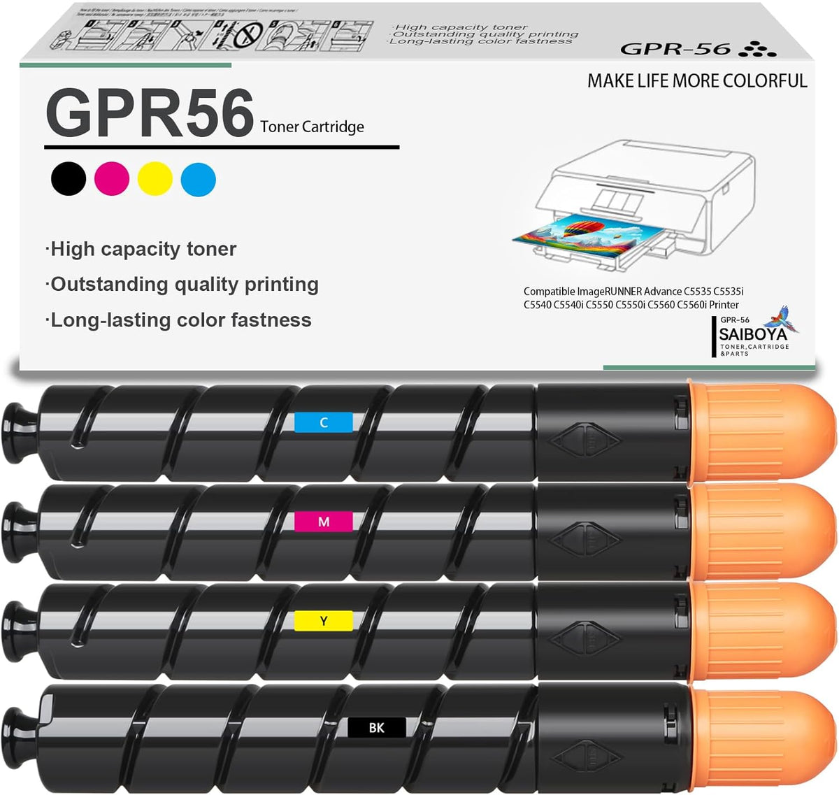 GPR-56 GPR56 Extra High-Yield Toner Cartridge Black Cyan Magenta Yellow Replacement for Canon ImageRunner Advance C7565 C7565i C7570 C7570i C7580 C7580i Printer (GPR 56 Toner)