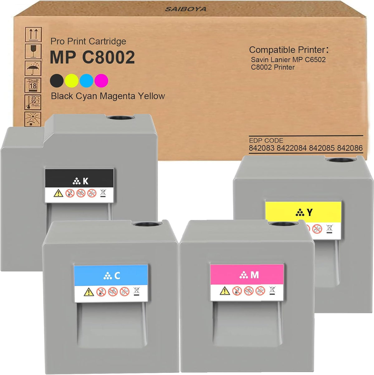 MP C8002 MP C6502 High Yield Toner Cartridge Black Cyan Magenta Yellow Replacement for Ricoh Savin Lanier MP C6502 C8002 Printer Toner (842083 8422084 842085 842086)