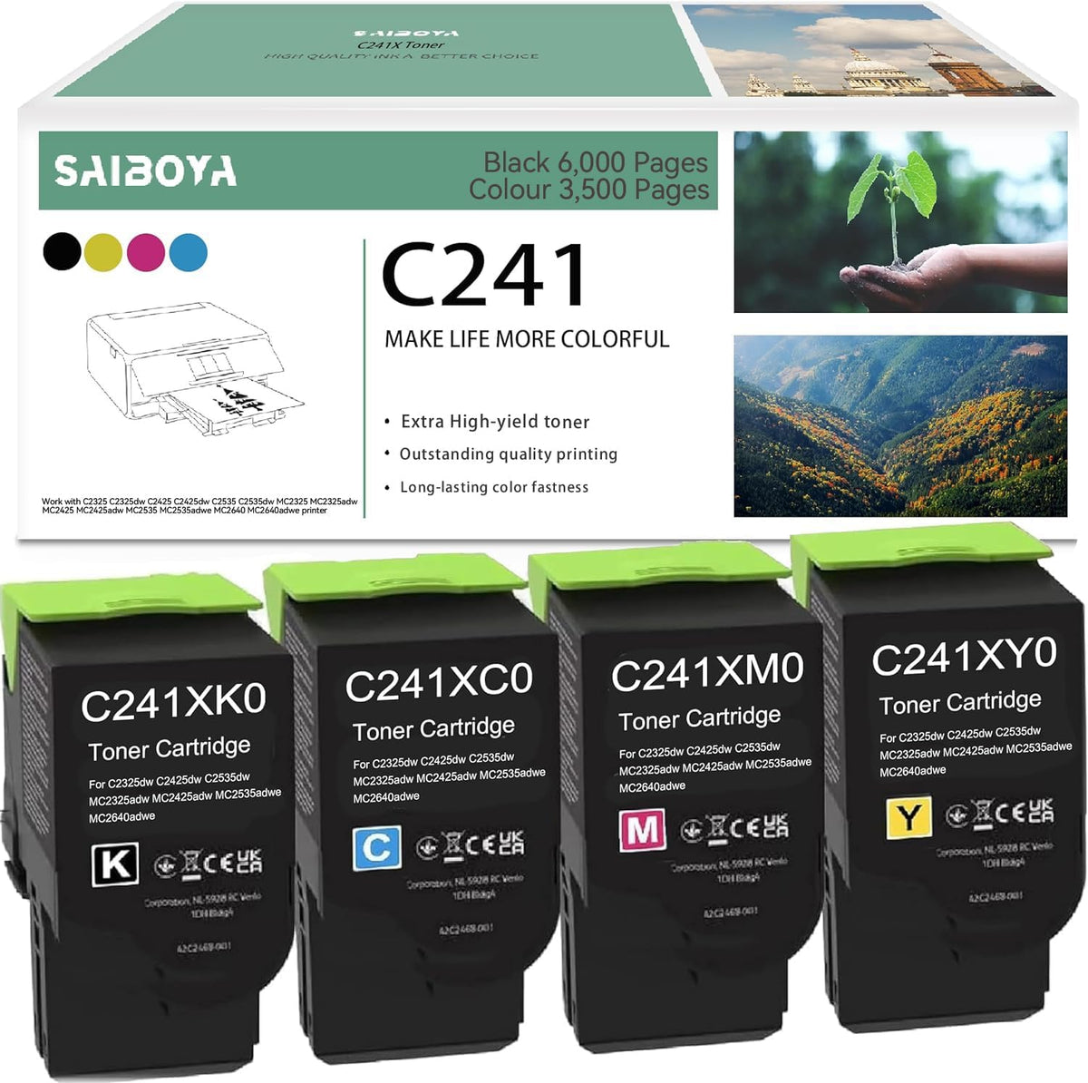 C241XK0 C241XC0 C241XM0 C241XY0 Toner Cartridge Extra High-Yield Replacement for C2325 C2425 C2535 MC2325 MC2425 MC2535 MC2640 Printer