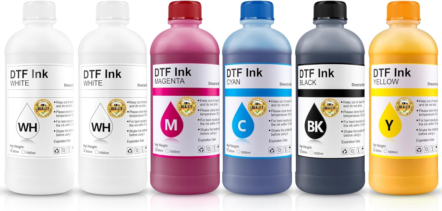 DTF Ink 100ml Combo Pack Compatible for printheads Installed DTF Printers L1800 1390 ET-4800 8550 XP15000 I3200 4720 XP600 TX800 ET2800,(2*White+ 1set Black Cyan Magenta Yellow)