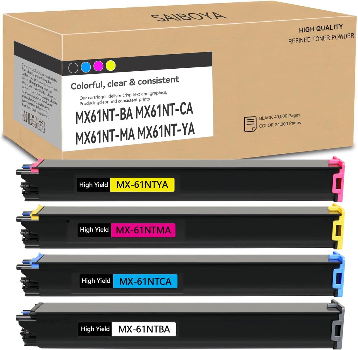 MX61NT MX-61NT Toner Cartridges MX-61NT-BA MX-61NT-CA MX61NT-MA MX-61NT-YA Compatible with Sharp MX-2651 MX-3051 MX-3061 MX-3071 MX-3551 MX-3561 MX-3571 MX-4051 MX-4061 Printers