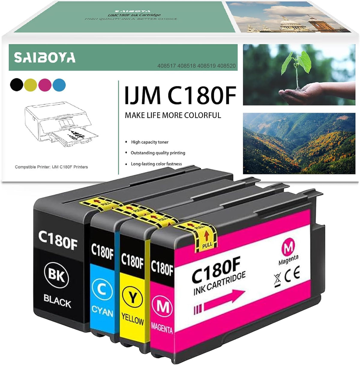 IJMC180F IJM C180f XL Ink Cartridge Remanufactured 408517 408518 408519 408520 IJM C180 Ink Replacement for RICOH IJM C180F Printers Ink (Black, Cyan, Magenta, Yellow, 4 Pack)