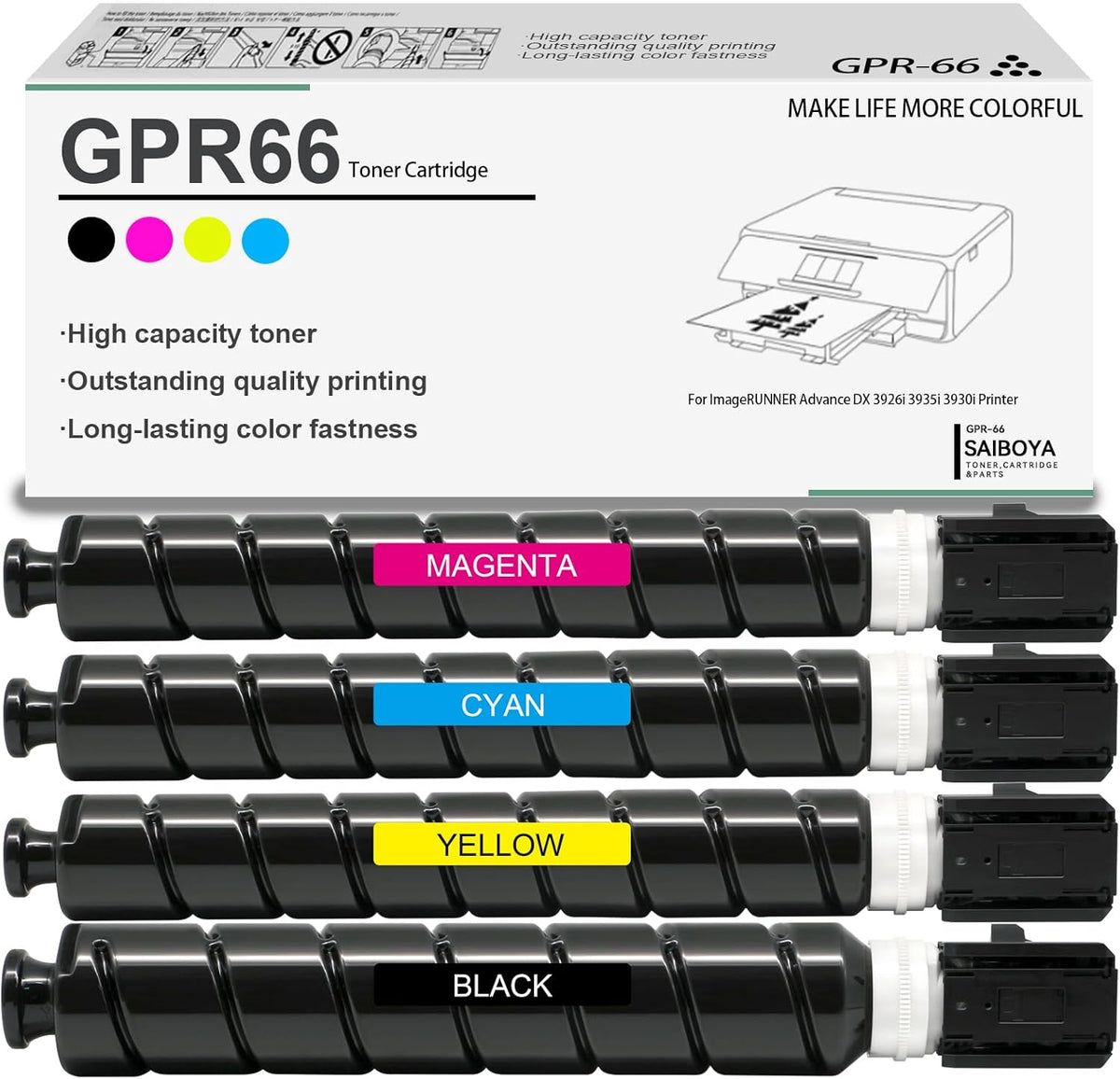 GPR66 GPR-66 XXL Extra High-Yield GPR 66 Toner Cartridge Remanufactured Replacement for Canon ImageRUNNER Advance DX 3926i 3935i 3930i Printer (Black Magenta Yellow Cyan)