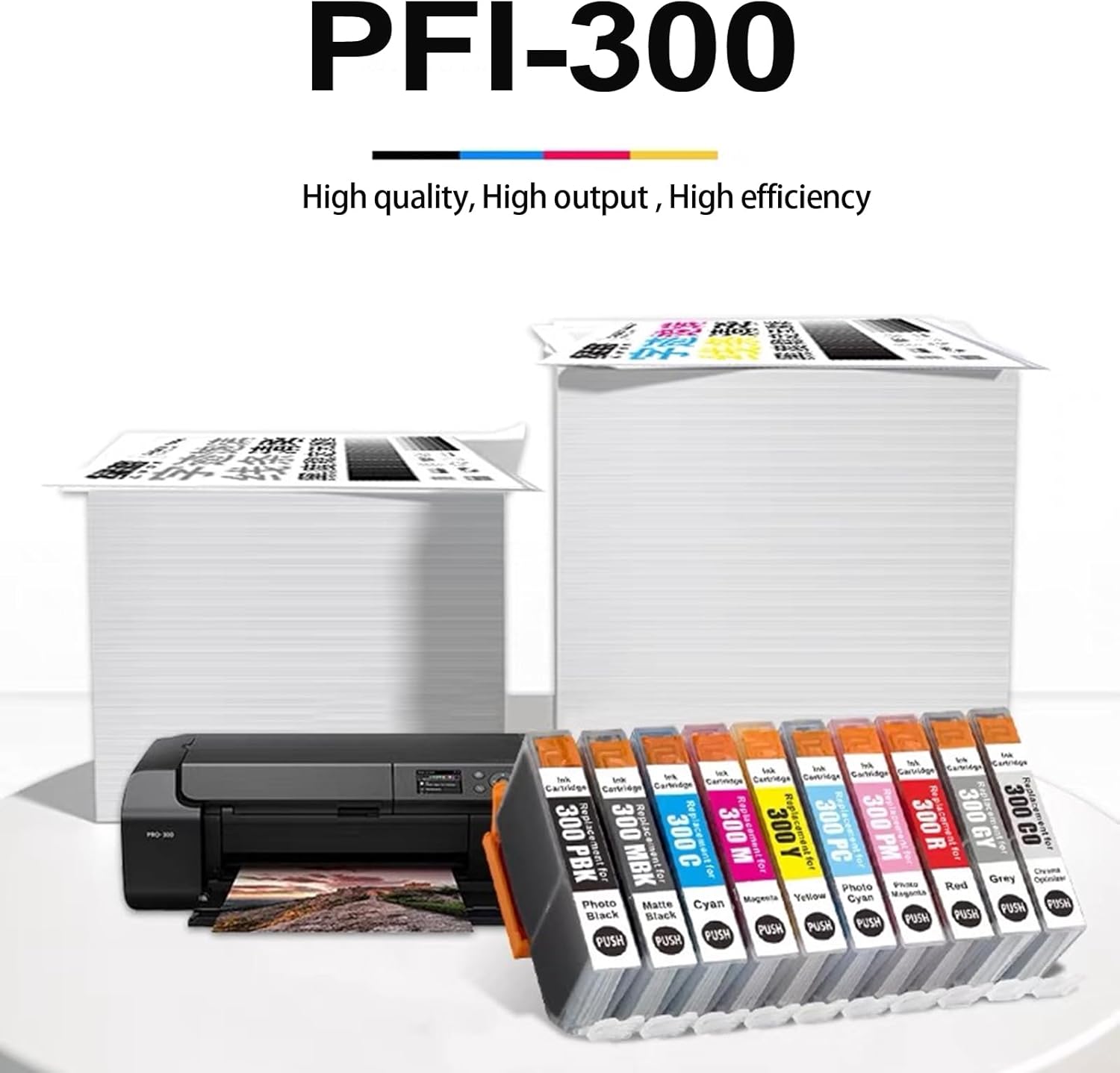 PFI-300 PFI300 Ink Cartridges Remanufactured Extra High-Yield PFI 300 Replacement for ImagePROGRAF PRO-300 Printer Ink Cartridges (MBK/PBK/C/M/Y/PM/PC/R/GY/CO)