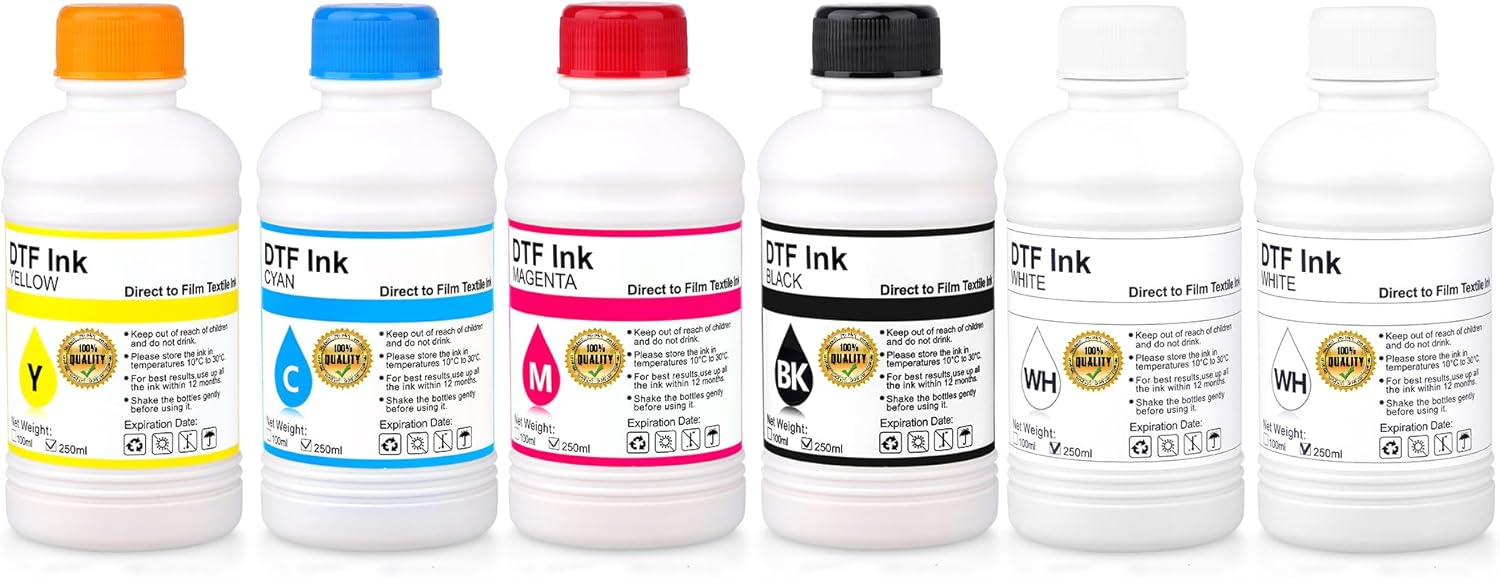 DTF Ink 100ml Combo Pack Compatible for printheads Installed DTF Printers L1800 1390 ET-4800 8550 XP15000 I3200 4720 XP600 TX800 ET2800,(2*White+ 1set Black Cyan Magenta Yellow)