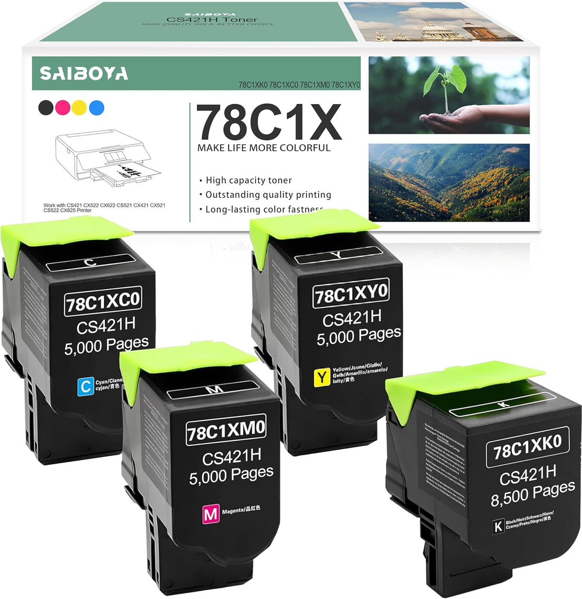 78C1X Compatible High Yield Toner Cartridge CS421H Replacement for Lexmark CS421 CX421 CS421dn CX421adn CS521dn CX622ade CS622de CX625ade CX625adhe CX522ade Printer