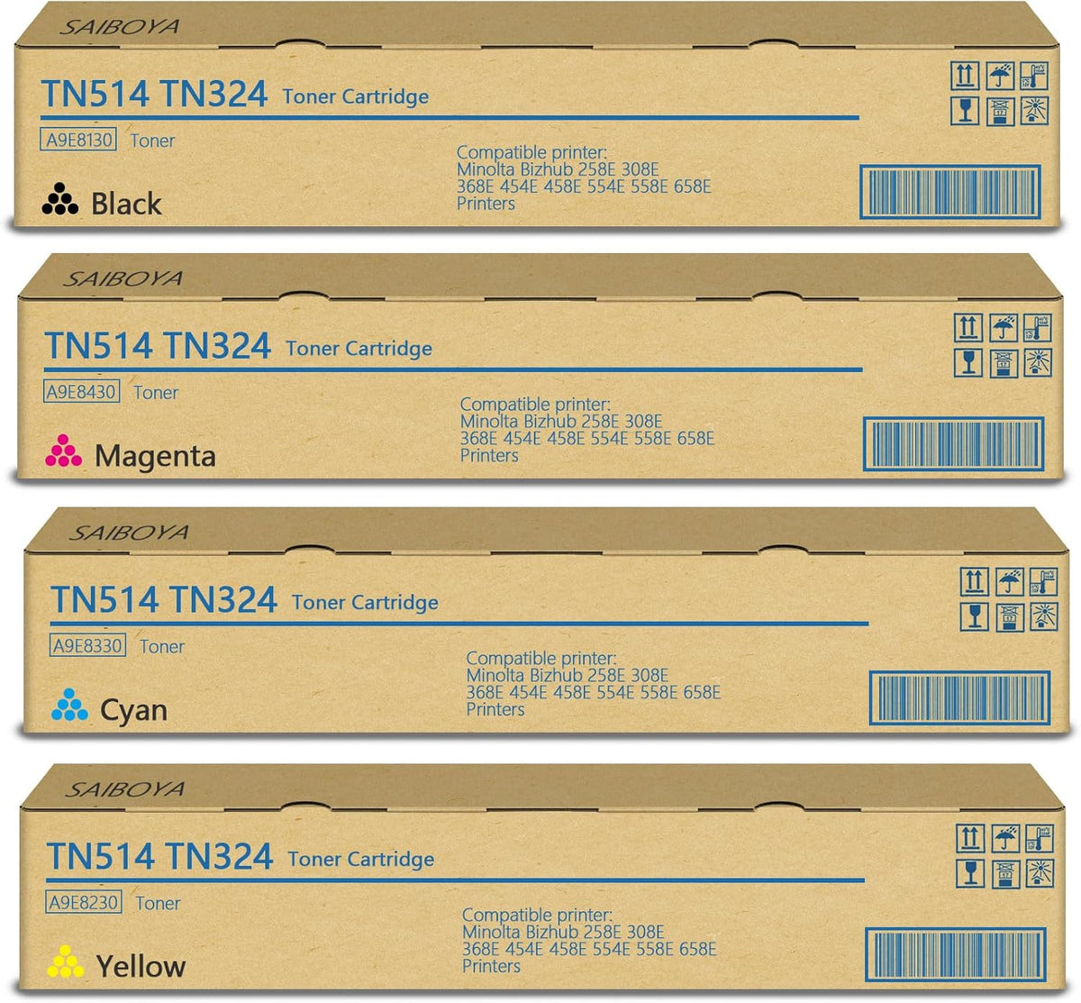 Compatible Toner Cartridge Replacement for Konica TN514 TN324 Minolta Bizhub C258 C308 C368 C454 C454e C458 C554 C554e C558 C658 Printer (4 Pack)